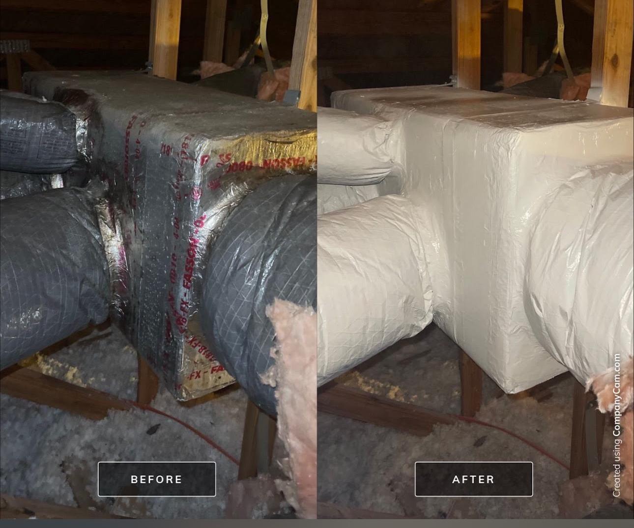 Attic Hvac Coating — Real Mold Remediation Attic mold remediation case — HVAC coating after roof leak · referenced from St. Cloud, FL service area · before/after lab cleared