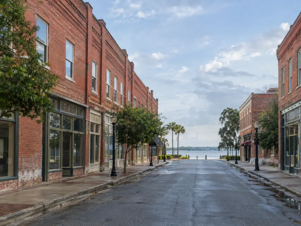 Mold remediation in Sanford, FL · illustrative image of historic brick storefronts with weathered masonry near the lakefront